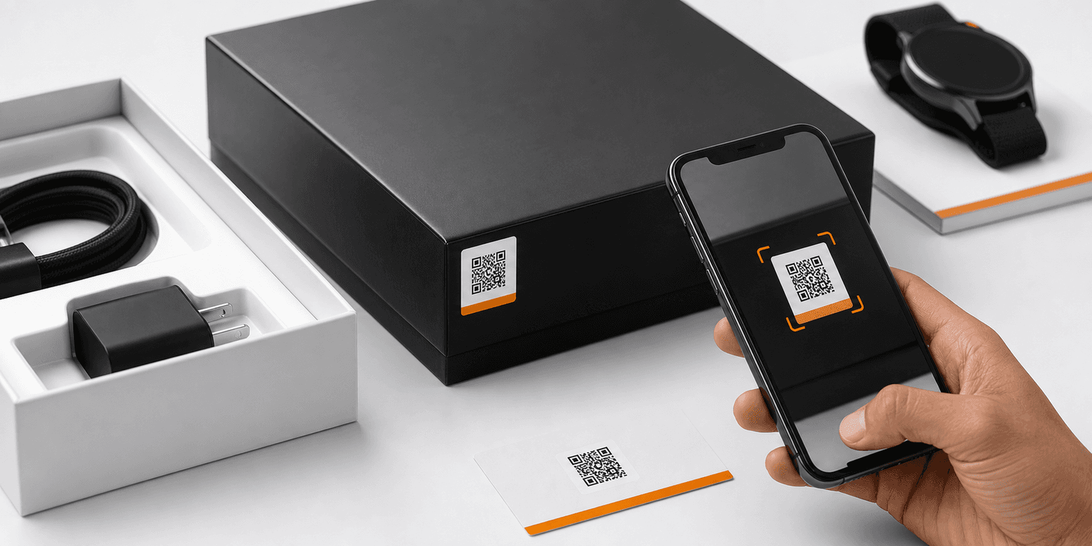 Electronics packaging with serialized QR labels and a phone scan