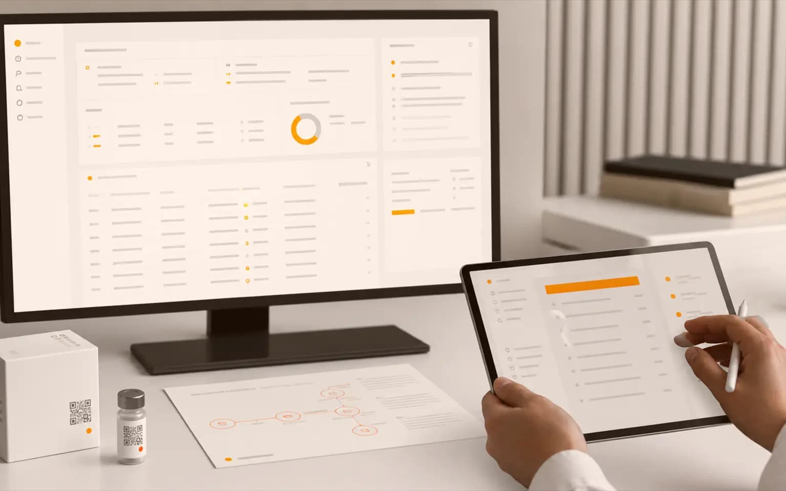 Analytics and security dashboard layout on tablet