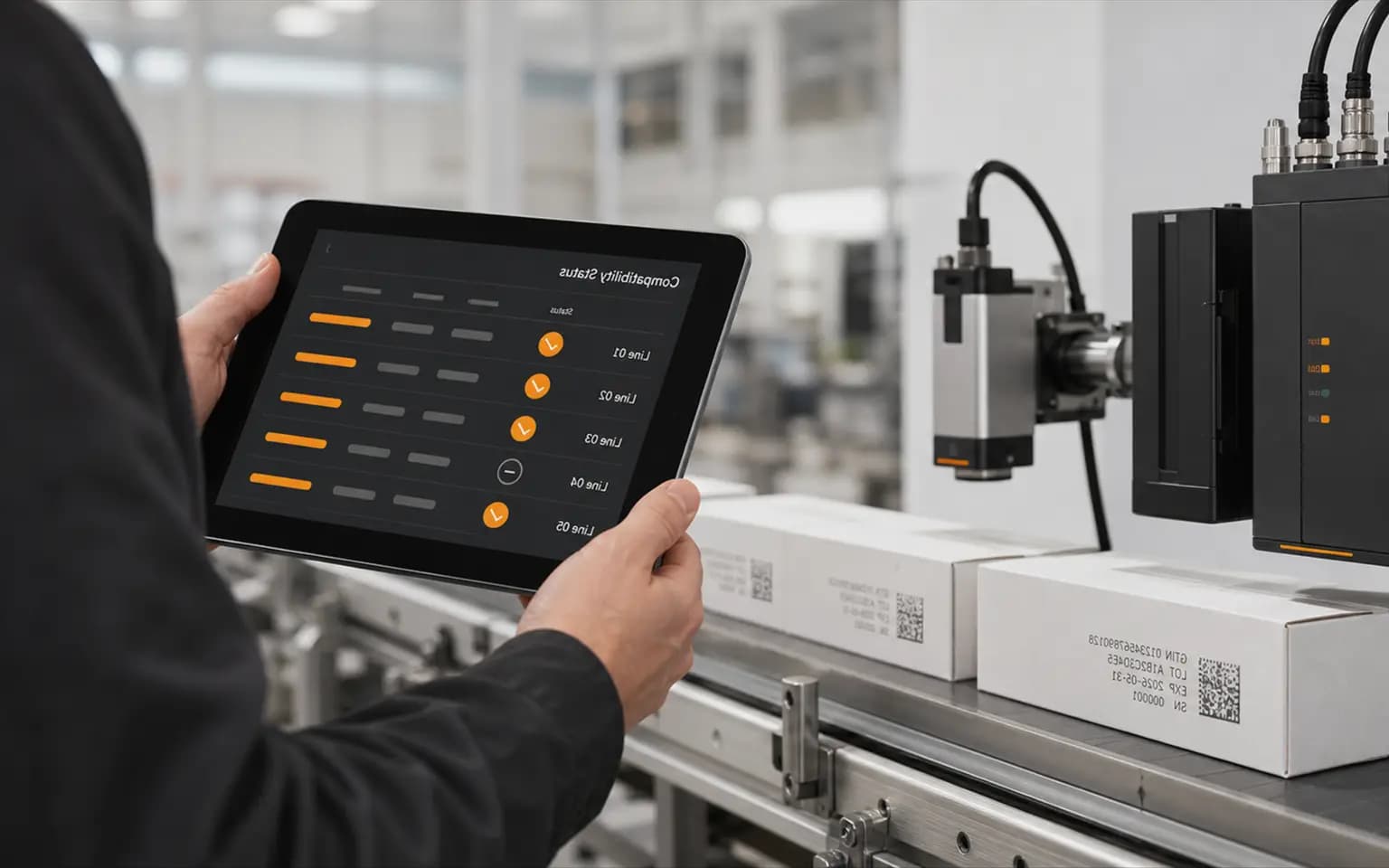 Tablet dashboard beside compatible print lines