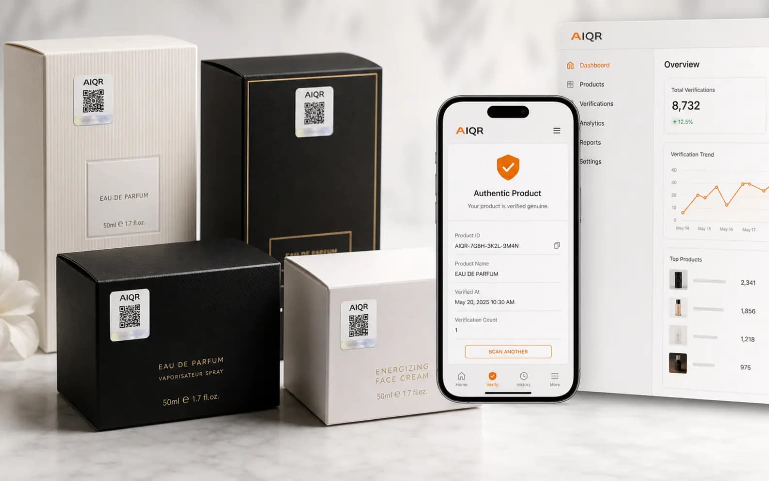 Product packages with verification layout