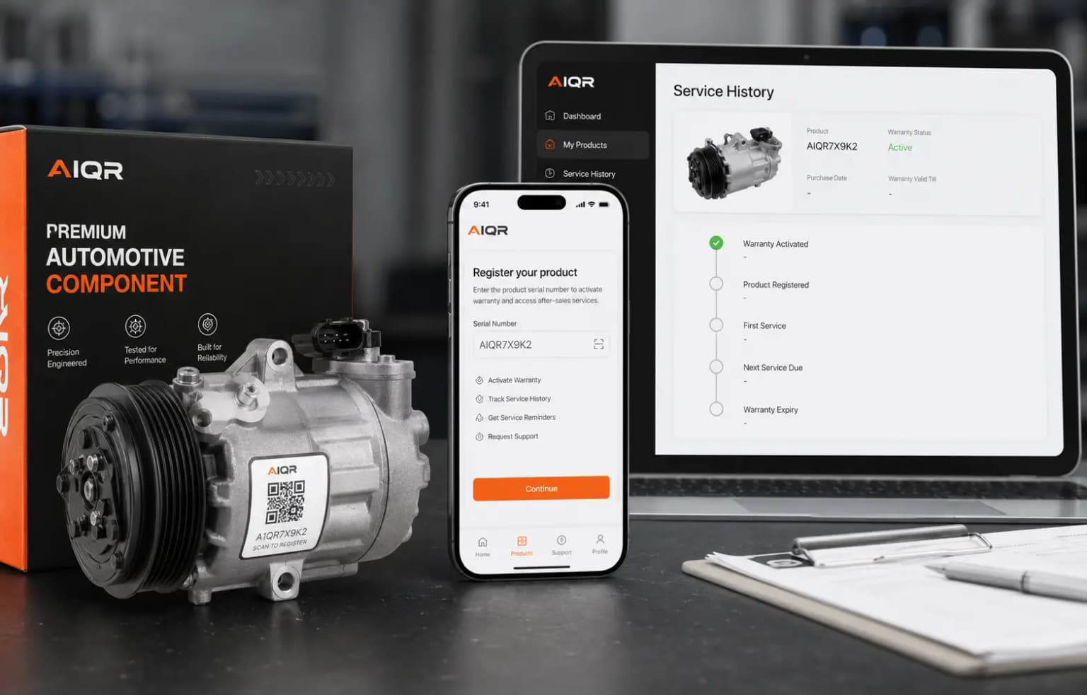Warranty activation mockup page on phone